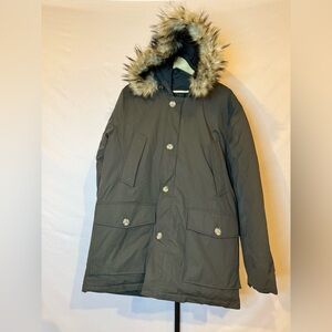 Piombo Men’s XL Dark Olive Green Parka with Hood and Removable Faux Fur